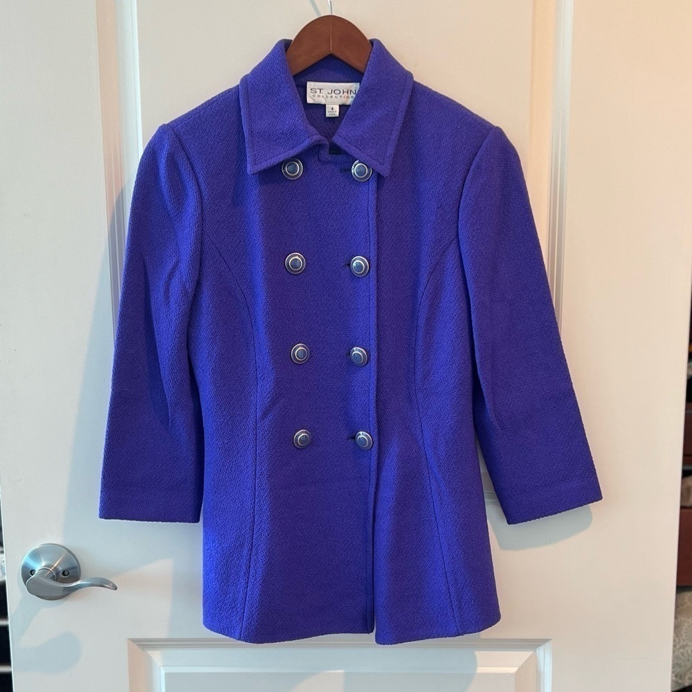St. John Purple Peacoat Classic Wool Blend